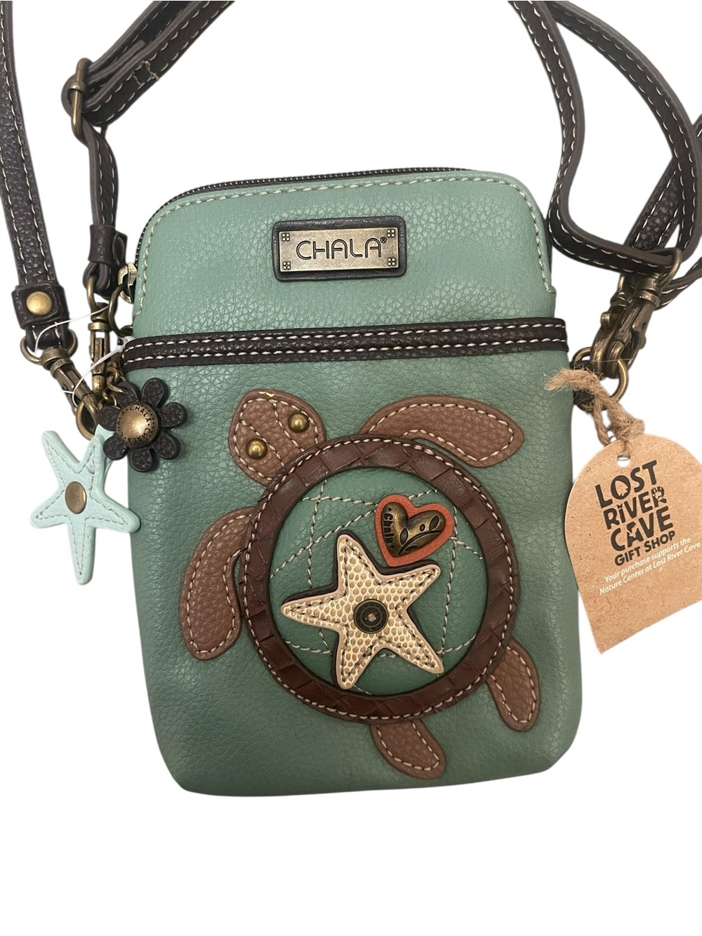 Chala Teal Blue Turtle Cell Phone Crossbody Wristlet Pouch Purse with Charm